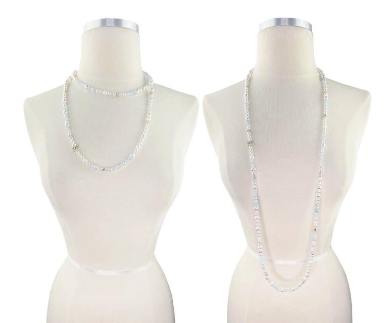 Chanel Brand New Gold CC Aquamarine Fresh Pearl Necklace For Sale at  1stDibs