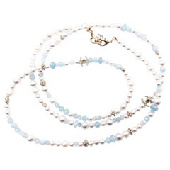 Chanel Brand New Gold CC Aquamarine Fresh Pearl Necklace (collier de perles fraîches)