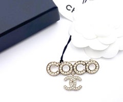 Chanel Brand New Gold CC Cocobana Pearl Dangle Brooch