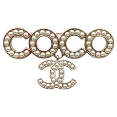Chanel Brand New Gold CC Cocobana Pearl Dangle Brooch