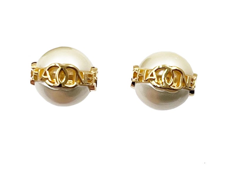 Chanel Brand New Gold CC Letter Pearl Piercing Earrings
