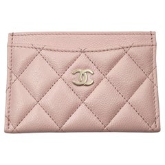 Chanel Brand New Gold CC Pale Pink Caviar Card Holder 