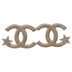 Chanel Brand New Gold CC Rope Texture Corner Star Large Piercing Earrings 