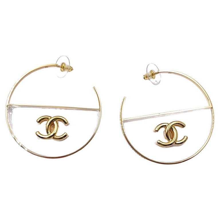 Chanel Brand New Gold CC Transparent Large Hoop Earrings For Sale at  1stDibs