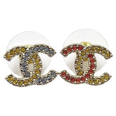 Chanel Brand New Gold CC Crystal 5 Asymmetrical Piercing Earrings For Sale  at 1stDibs