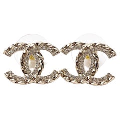 Chanel Brand New Gold Twisted Crystal Piercing Earrings 