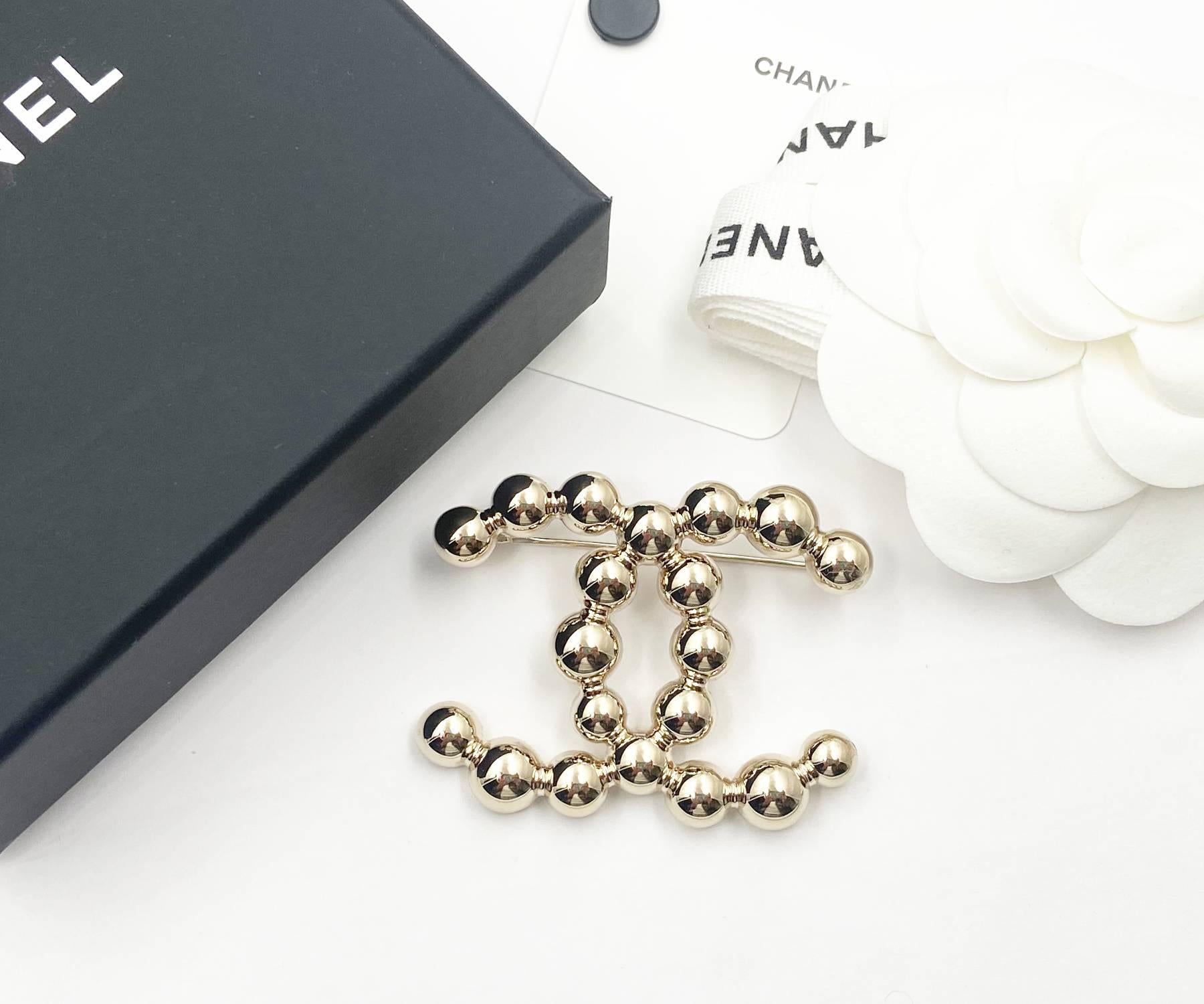 Artisan Chanel Brand New Light Gold CC Bead Brooch For Sale