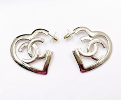 Chanel Brand New Light Gold Open Heart Large Piercing Earrings