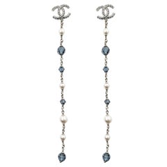 Silber CC Blaue Prinzessin-Kristall-Perlen-Ohrringe, brandneu