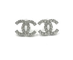 Chanel Brand New Silver CC Rocky Crystal Reissued Stud Piercing Earrings