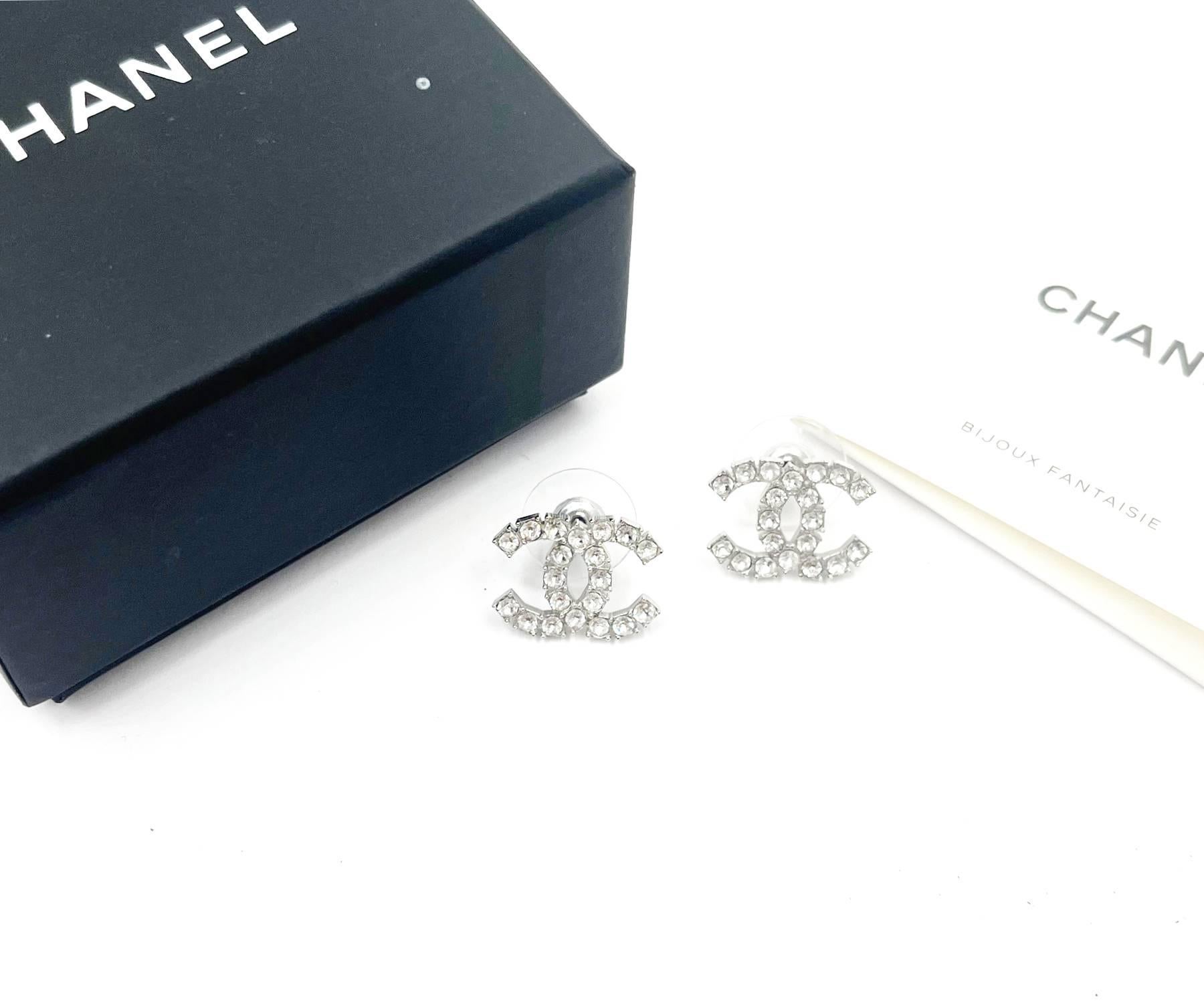 Artisan Chanel Brand New Silver CC Rocky Crystal Reissued Piercing Earrings   For Sale