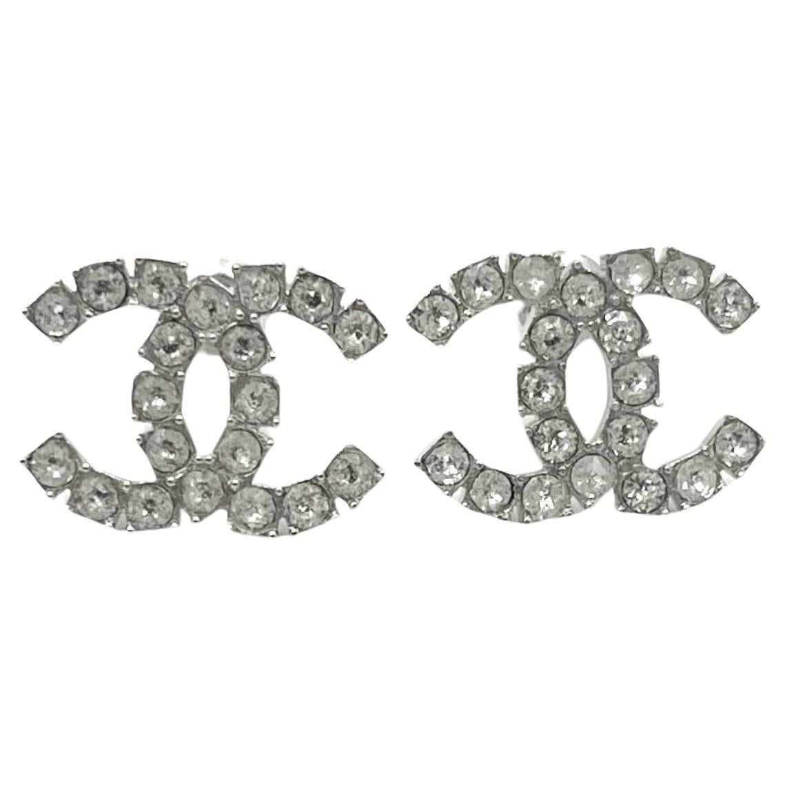 Chanel Brand New Silver CC Rocky Crystal Reissued Piercing Earrings   For Sale