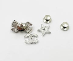 Chanel Brand New Silver CC Star Bow Crystal 3 Pins Brooch