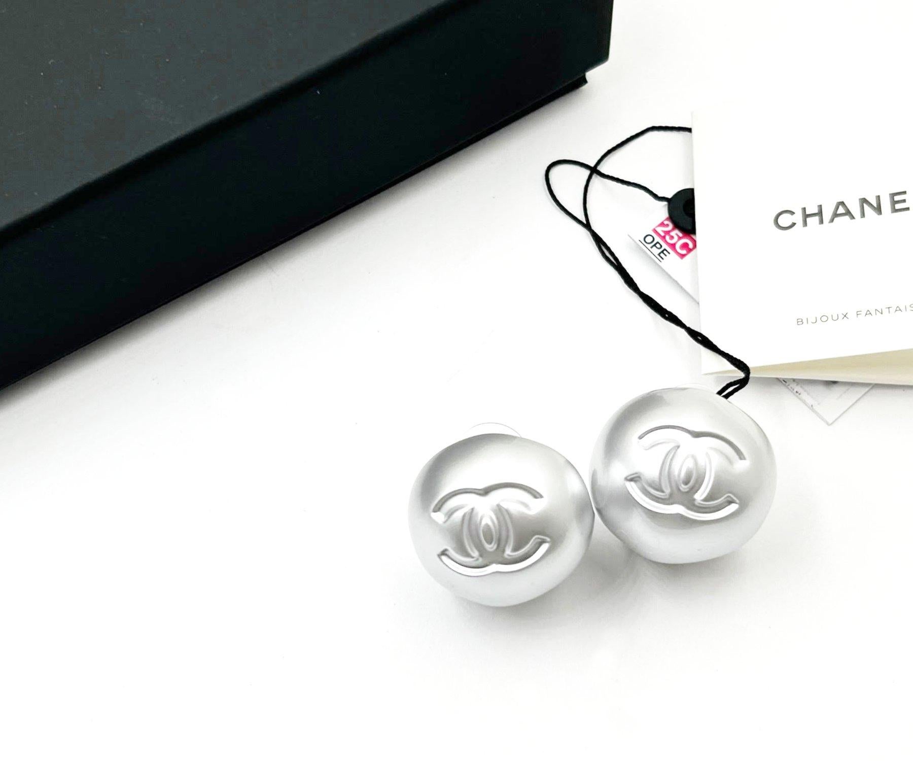 Contemporary Chanel Brand New Silver Futurist Giant Piercing Earrings
