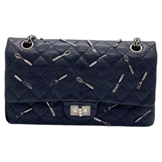 Pre-owned Chanel Brasserie 2.55 Reissue 225 Flap Bag Black Utensil Charms Rare