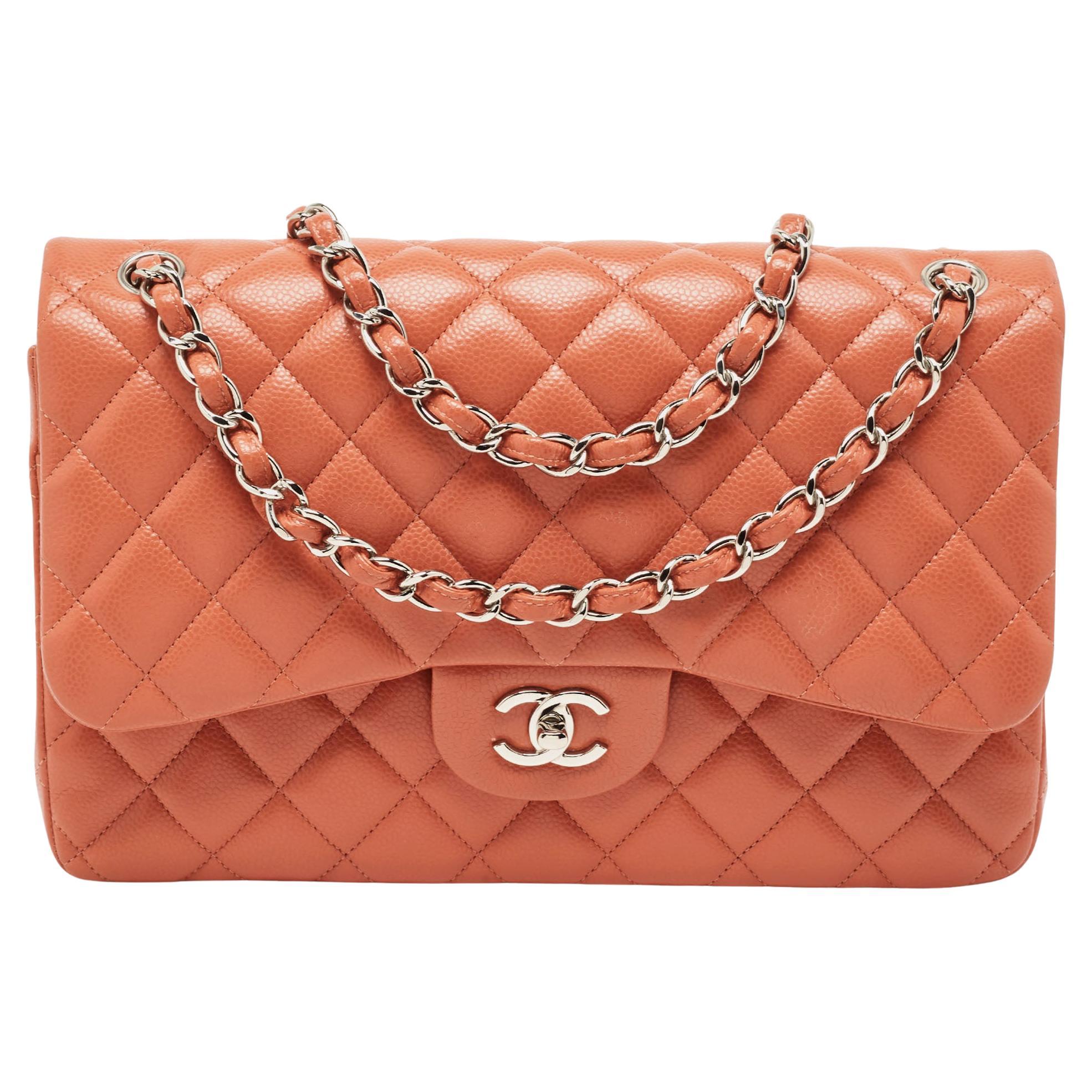 Chanel Brick Brown Quilted Caviar Leather Jumbo Classic Double Flap Bag