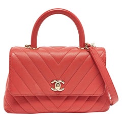 Chanel Brick Red Caviar Leather Small Coco Top Handle Bag