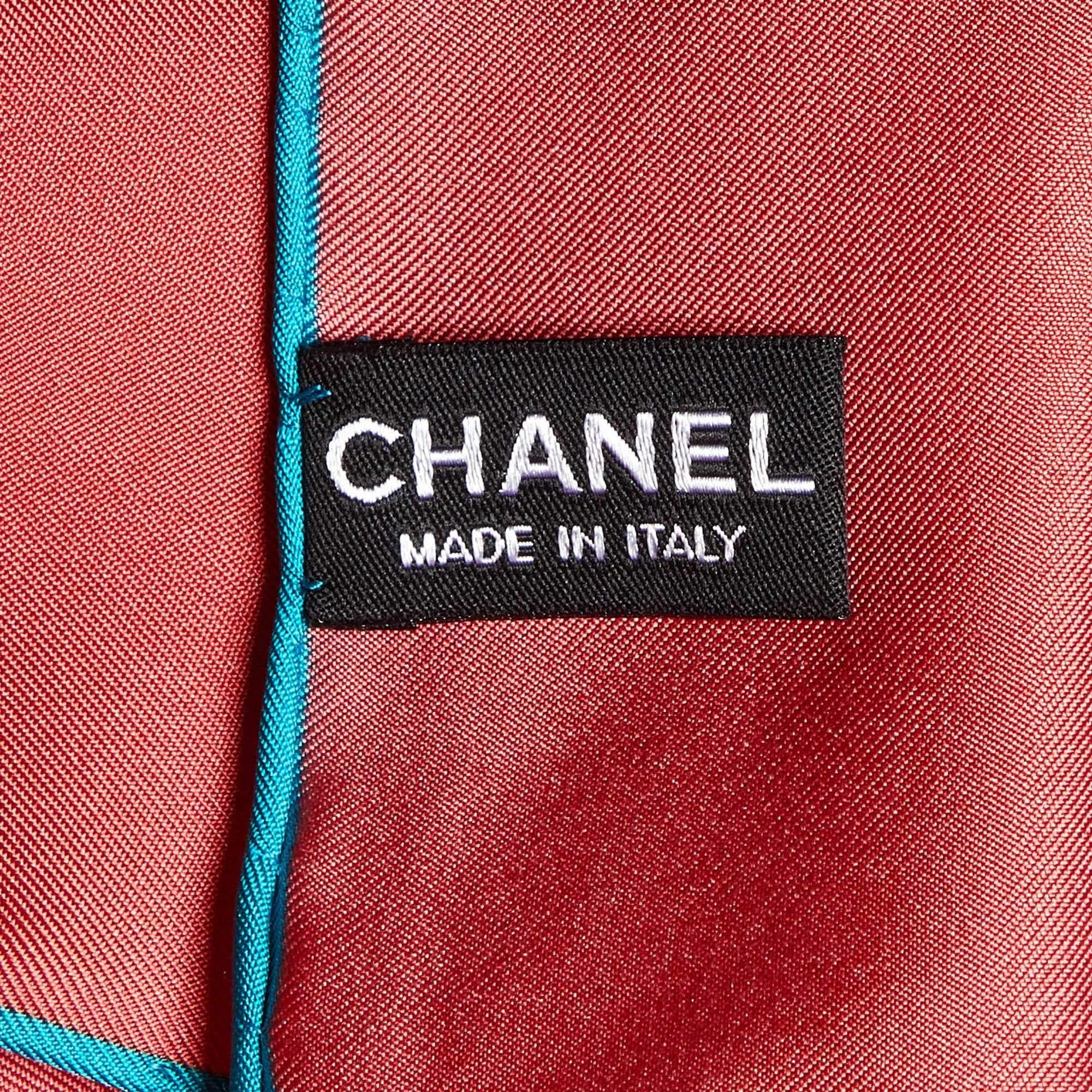 Women's Chanel Brick Red Geometric CC Print Silk Square Scarf