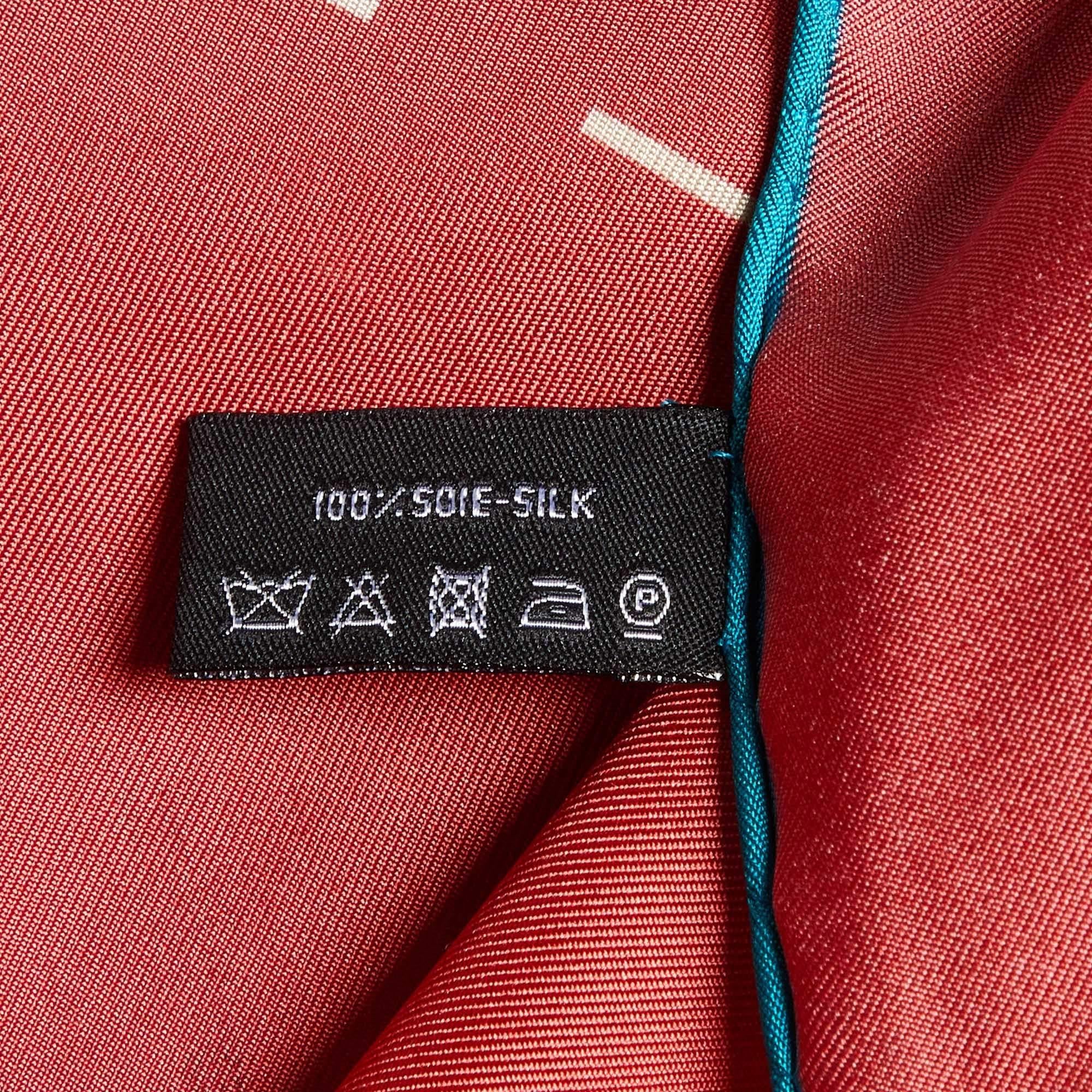 Chanel Brick Red Geometric CC Print Silk Square Scarf 1