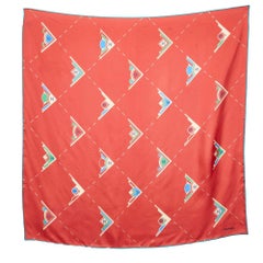 Chanel Brick Red Geometric CC Print Silk Square Scarf