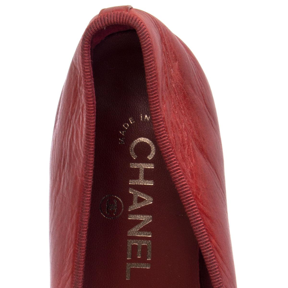 Brown CHANEL brick red leather w FAUX PATINA Ballet Flats Shoes 39