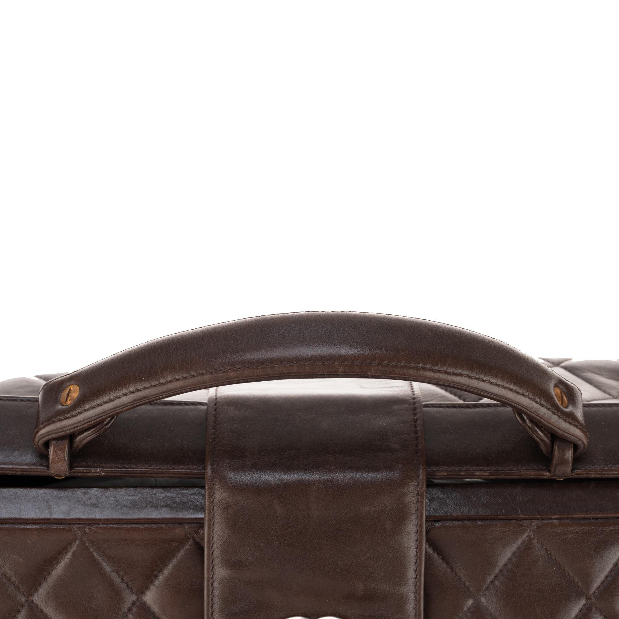 Chanel briefcase style handbag in brown quilted lambskin ! 4