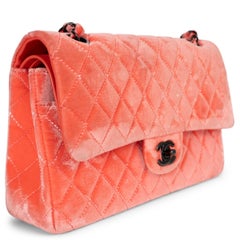 CHANEL bright coral 14K CLASSIC MEDIUM FLAP VELVET Bag