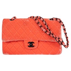CHANEL bright coral 14K CLASSIC MEDIUM FLAP VELVET Bag