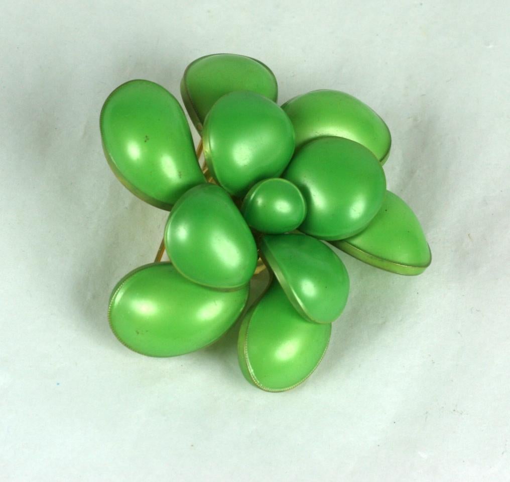 Maison Gripoix for Chanel Bright Lime Nacre Camellia Pendant Brooch In Excellent Condition For Sale In New York, NY