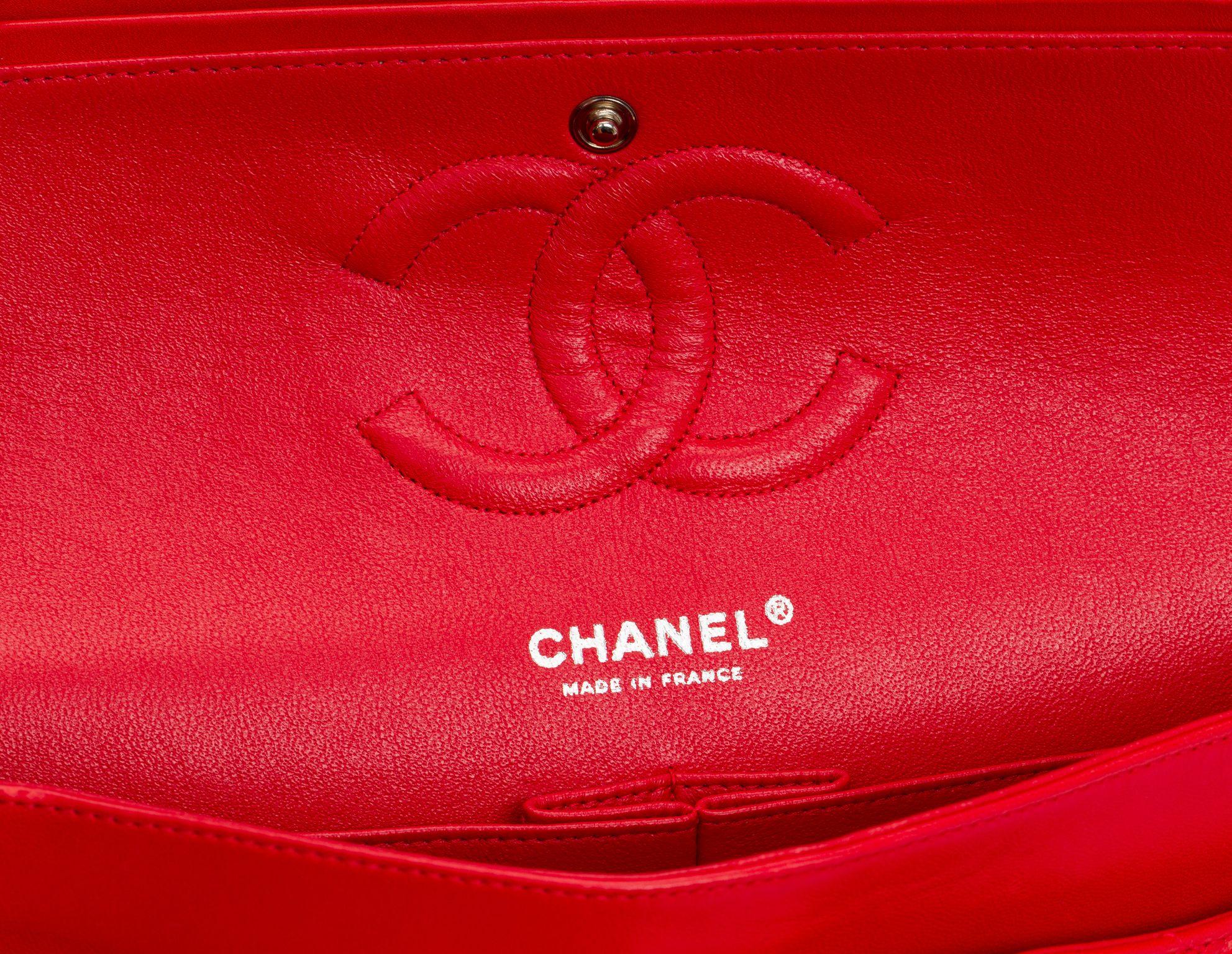 Chanel Bright Red 10 Double Flap Bag For Sale 6