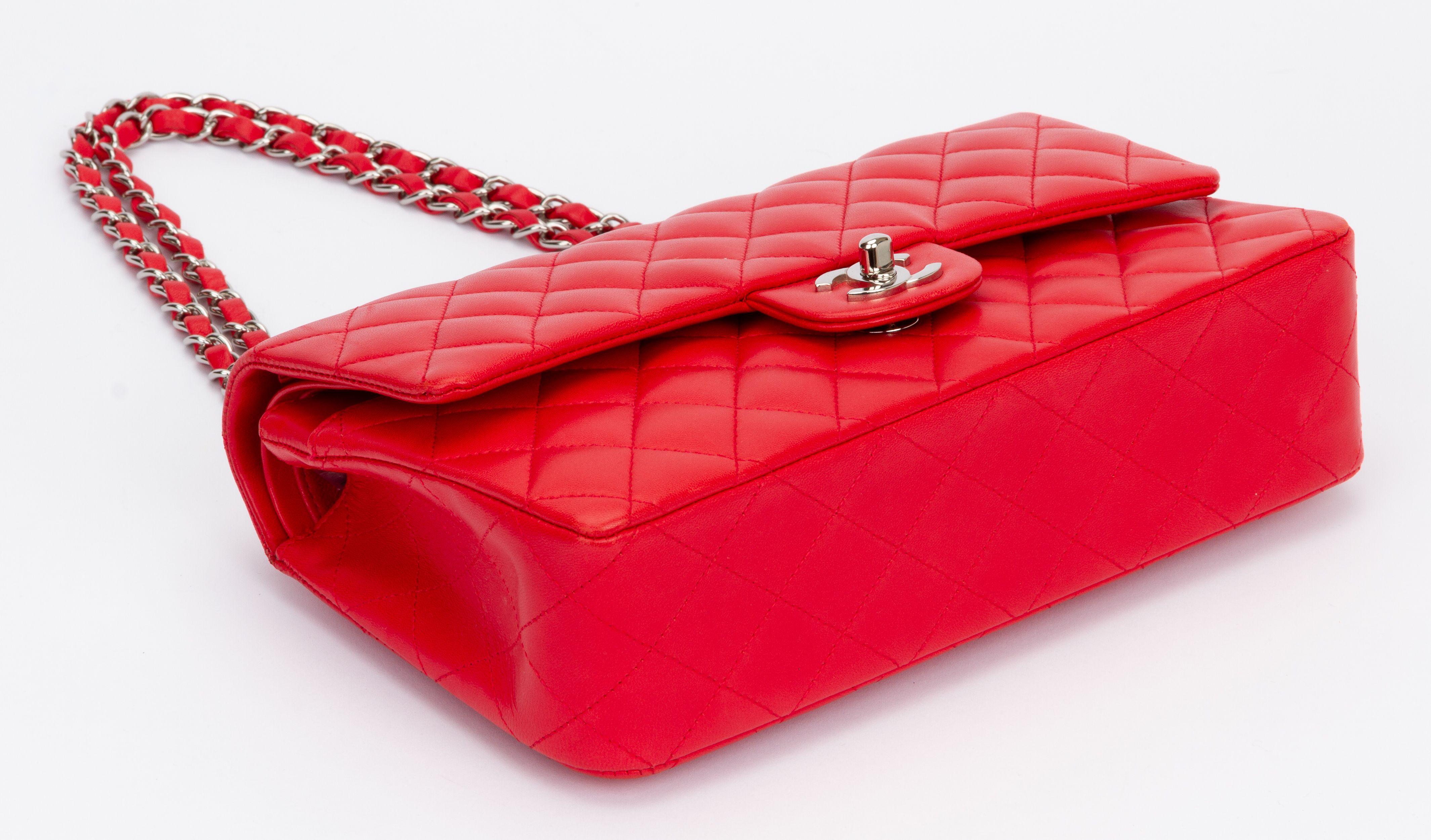 Women's Chanel Bright Red 10 Double Flap Bag For Sale
