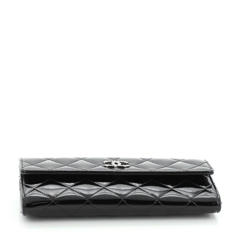 Black Chanel Brilliant CC Trifold Wallet Quilted Patent Long