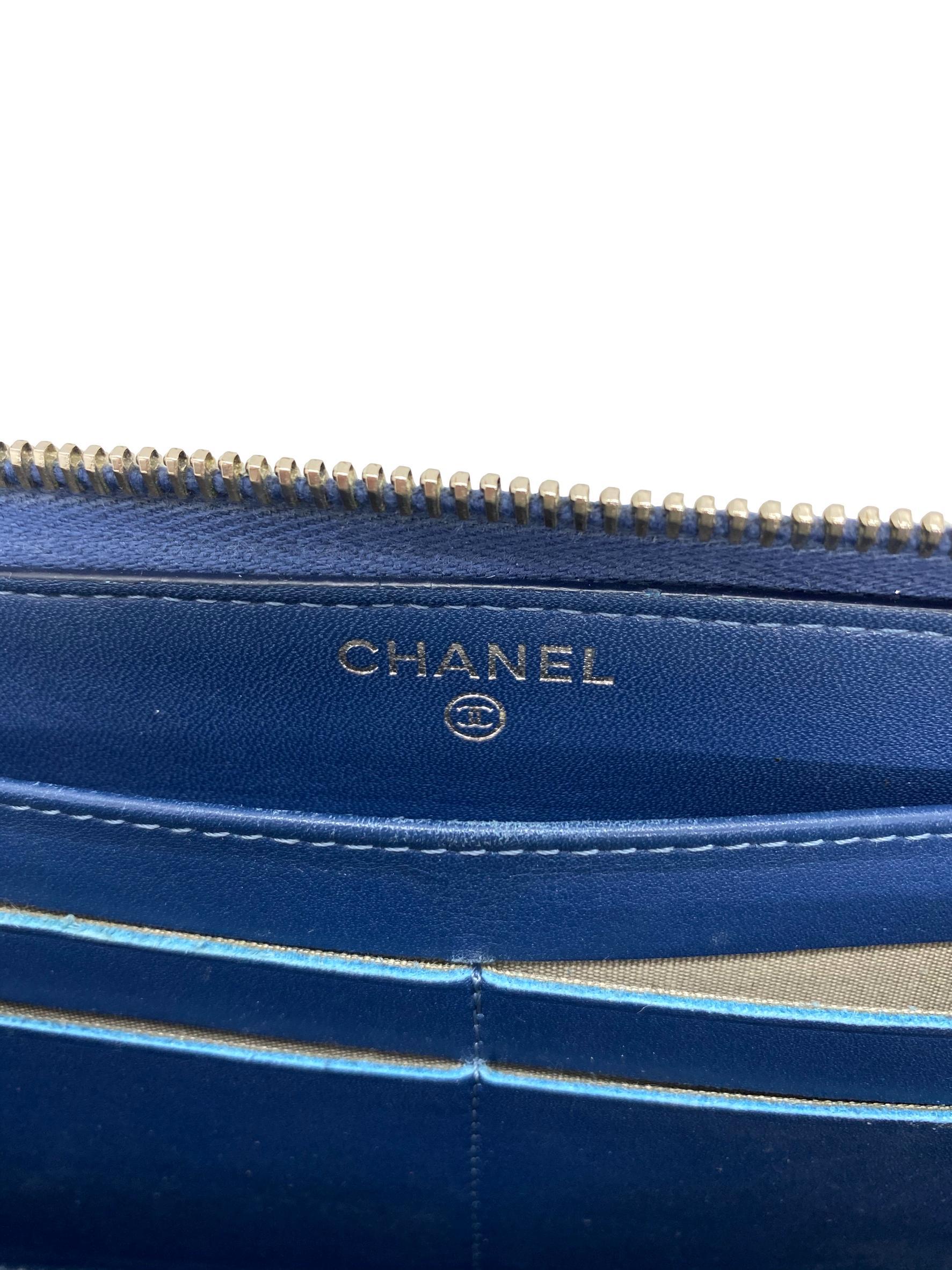 Chanel Brilliant Deep Marine Bi-Color Patent Lambskin Leather Gusset Zip Wallet 1