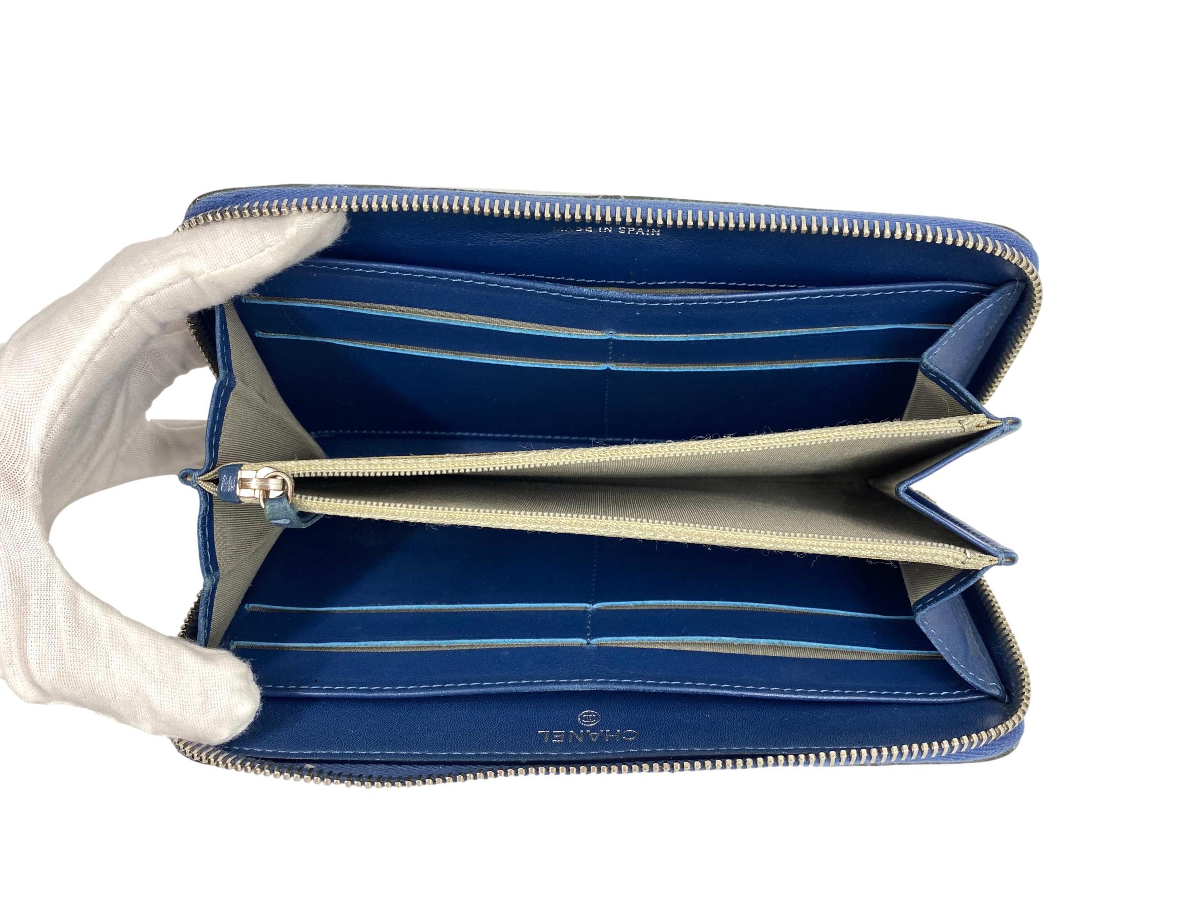 Chanel Brilliant Deep Marine Bi-Color Patent Lammfell Leder Zwickel Zip Brieftasche 3