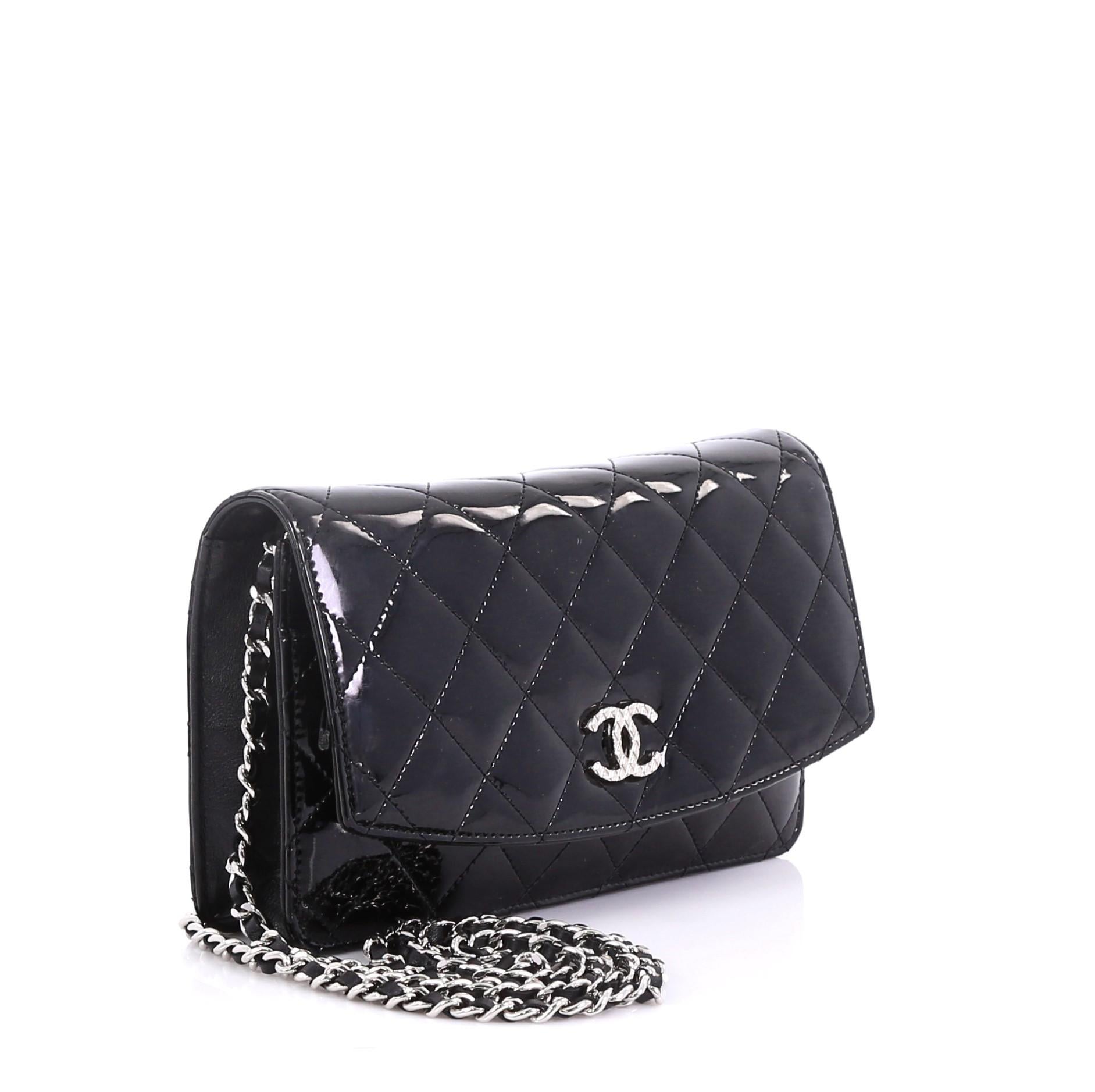 Black Chanel Brilliant Wallet on Chain Quilted Patent