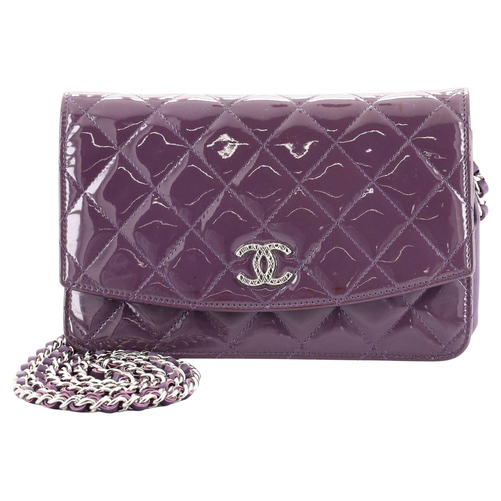 CHANEL Patent Quilted Brilliant Wallet On Chain WOC Black 302634