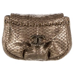 Chanel Bronze Antique GoldSnakeskin Exotic Half Moon Small Shoulder Flap Bag