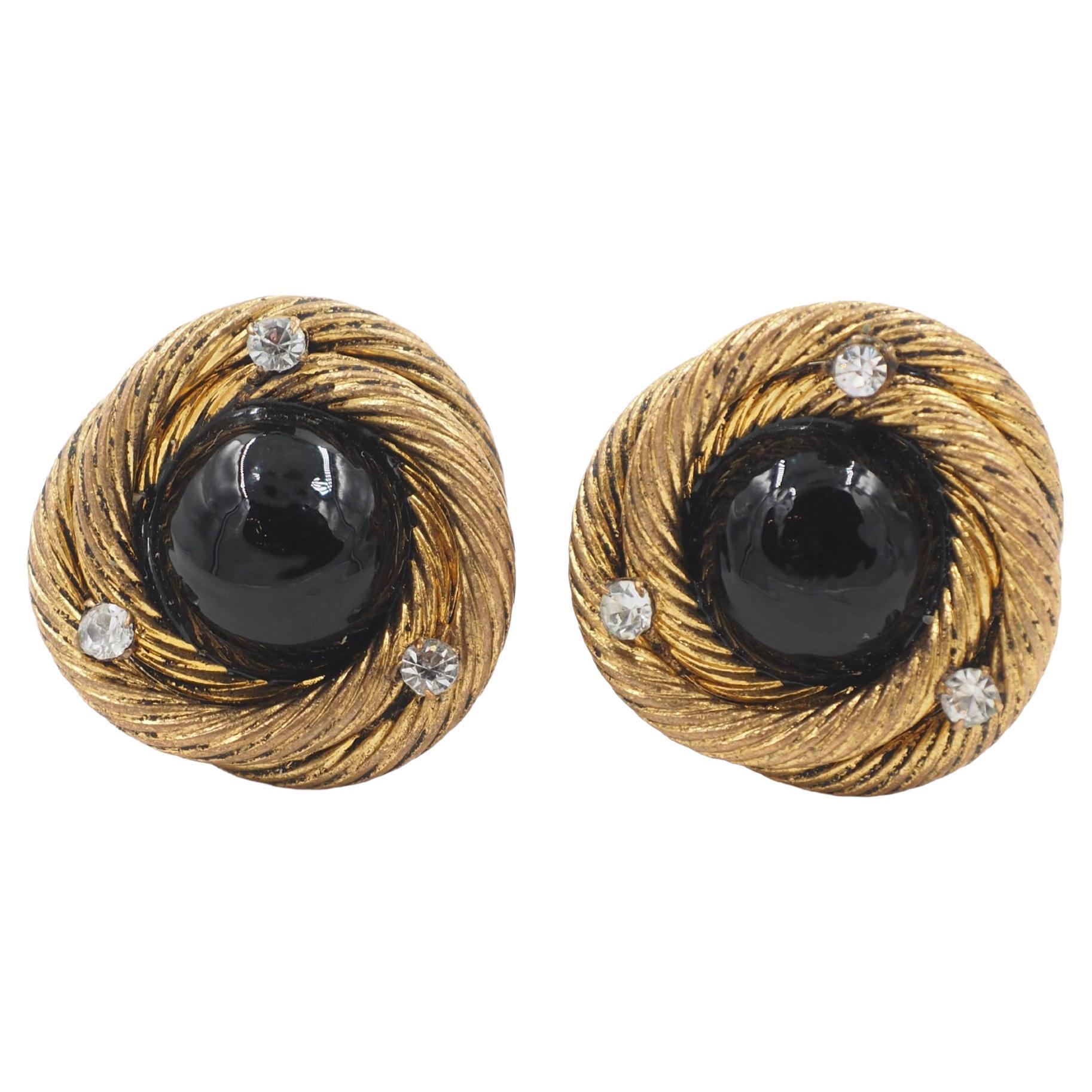 Chanel Bronze Birds Nest With Center Stone Earrings For Sale