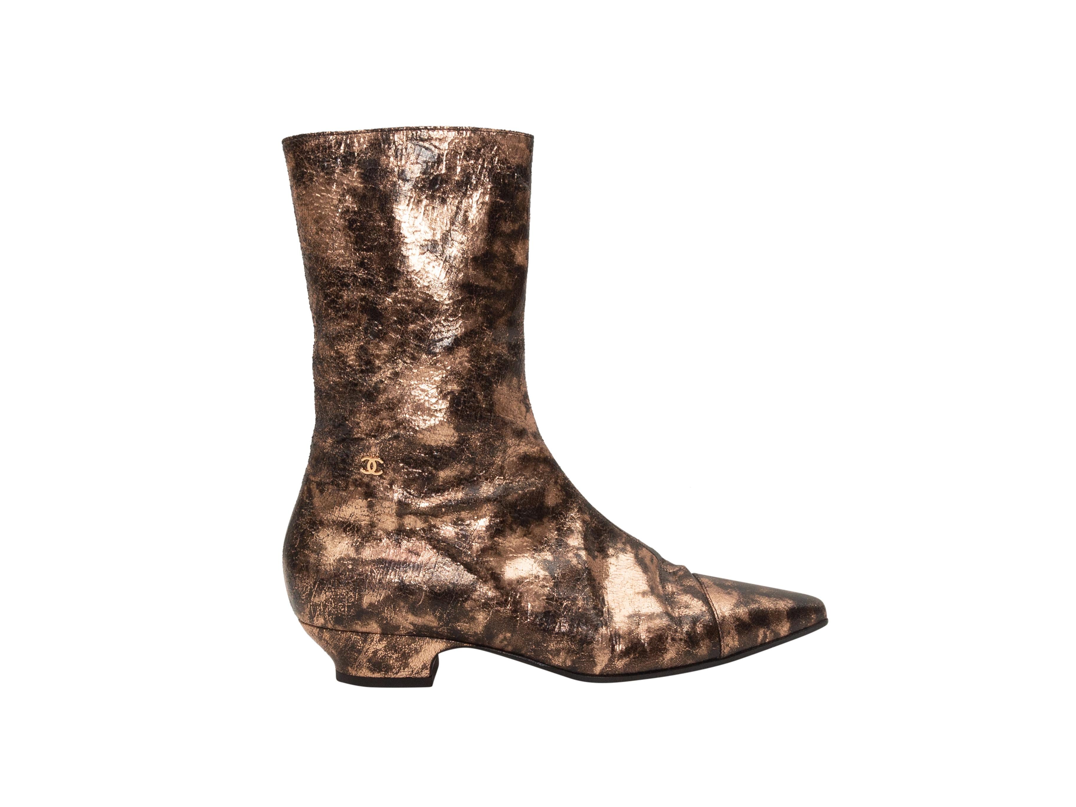 Women's Chanel Bronze & Black Metallic Pointed-Toe Boots
