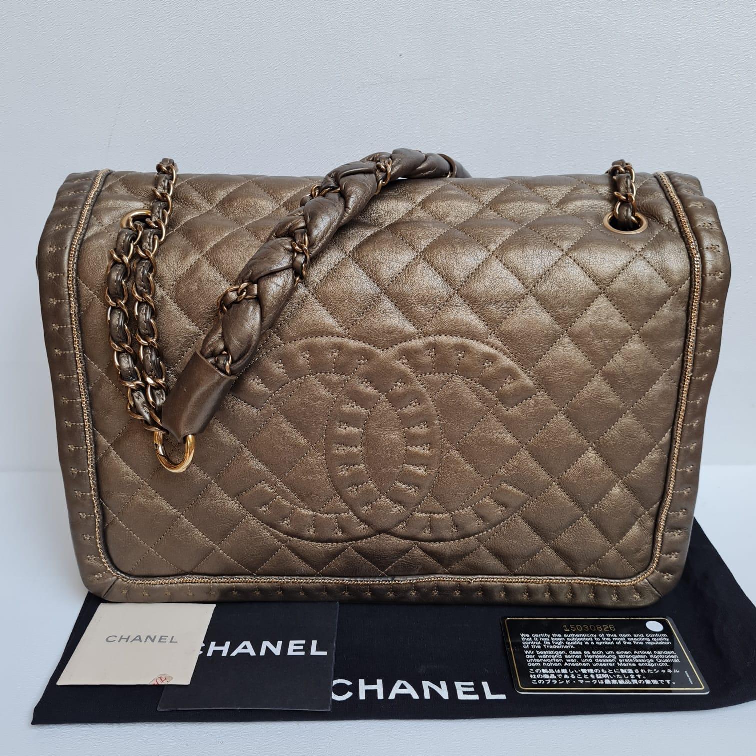 Chanel Bronze CC Quilted Istanbul Jumbo Flap Bag 9