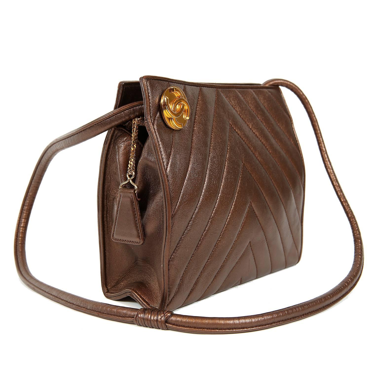 Brown Chanel Bronze Chevron Leather Shoulder Bag