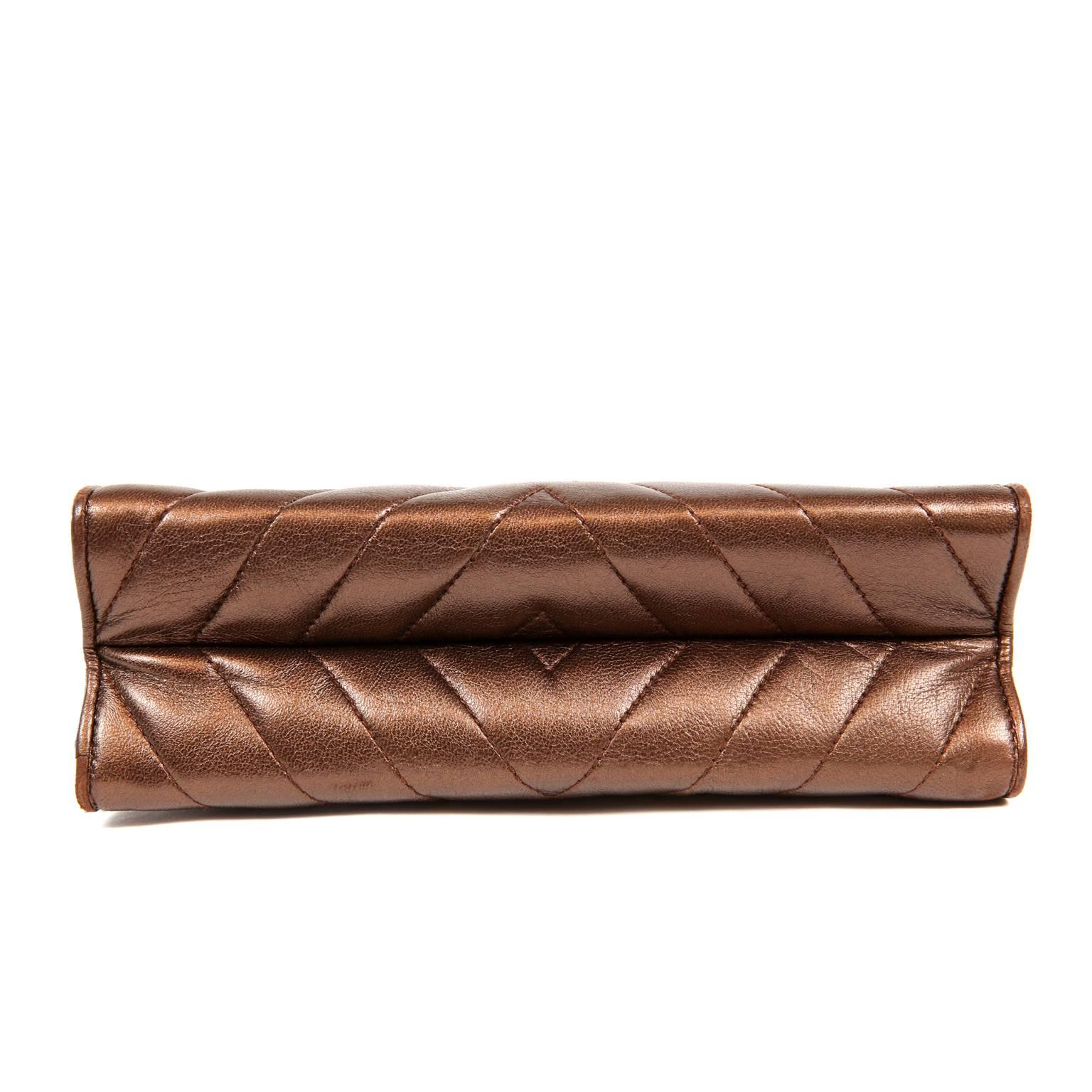 Chanel Bronze Chevron Leather Shoulder Bag In Excellent Condition In Palm Beach, FL