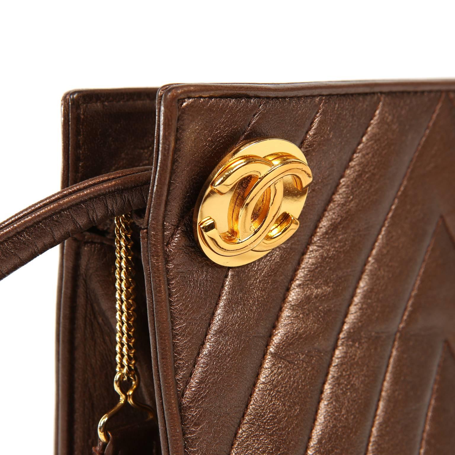 Women's Chanel Bronze Chevron Leather Shoulder Bag