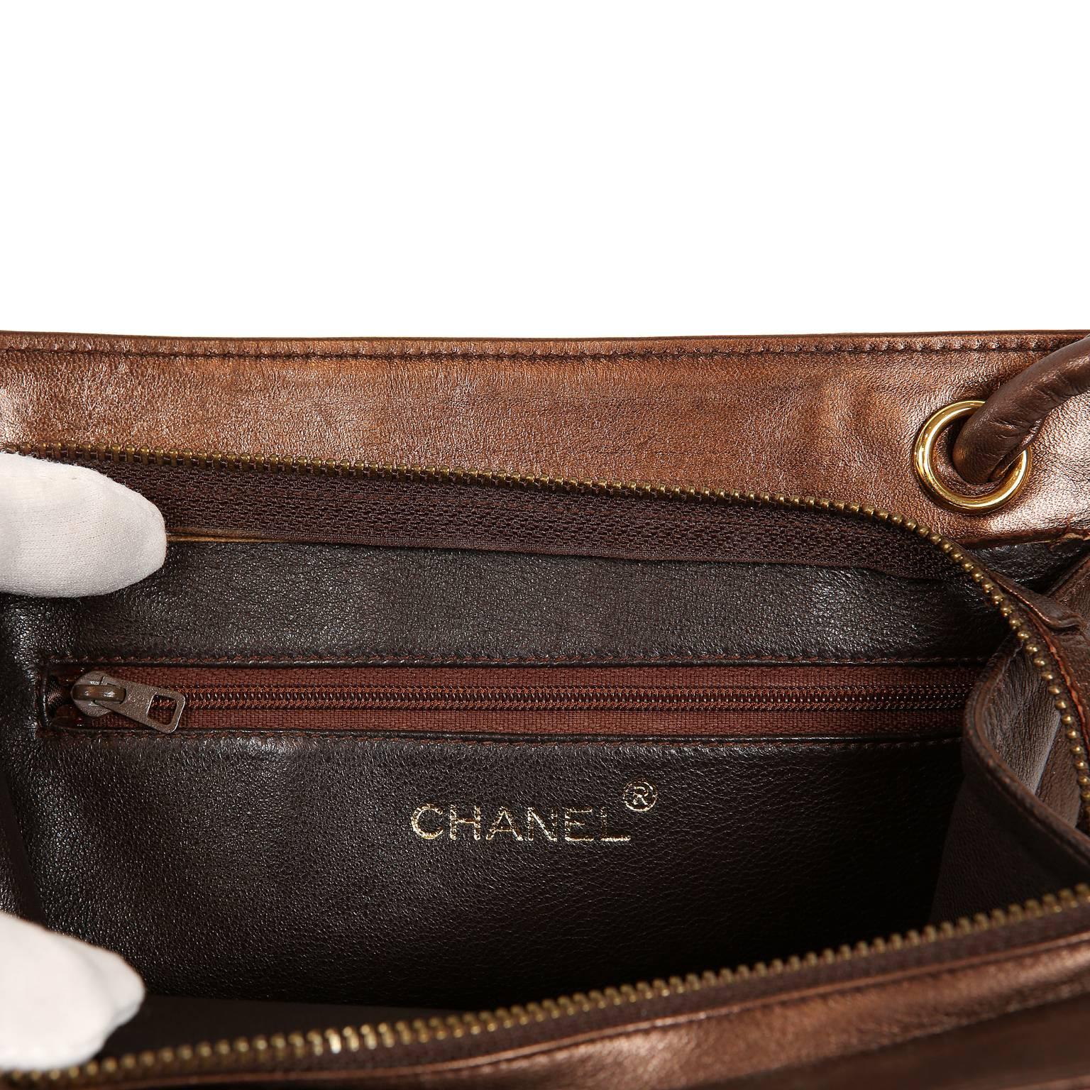 Chanel Bronze Chevron Leather Shoulder Bag 1