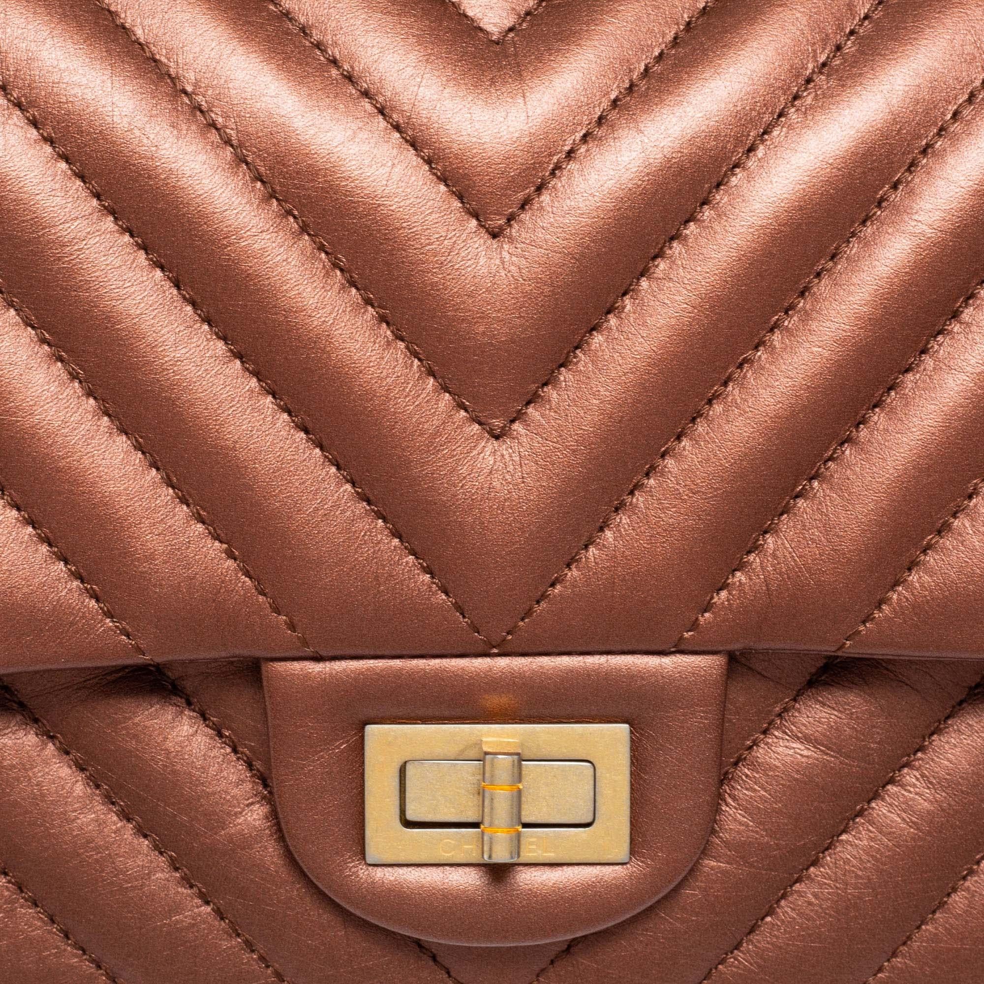 Chanel Bronze Chevron Quilted Leather Reissue 2.55 Classic 225 Flap Bag 5