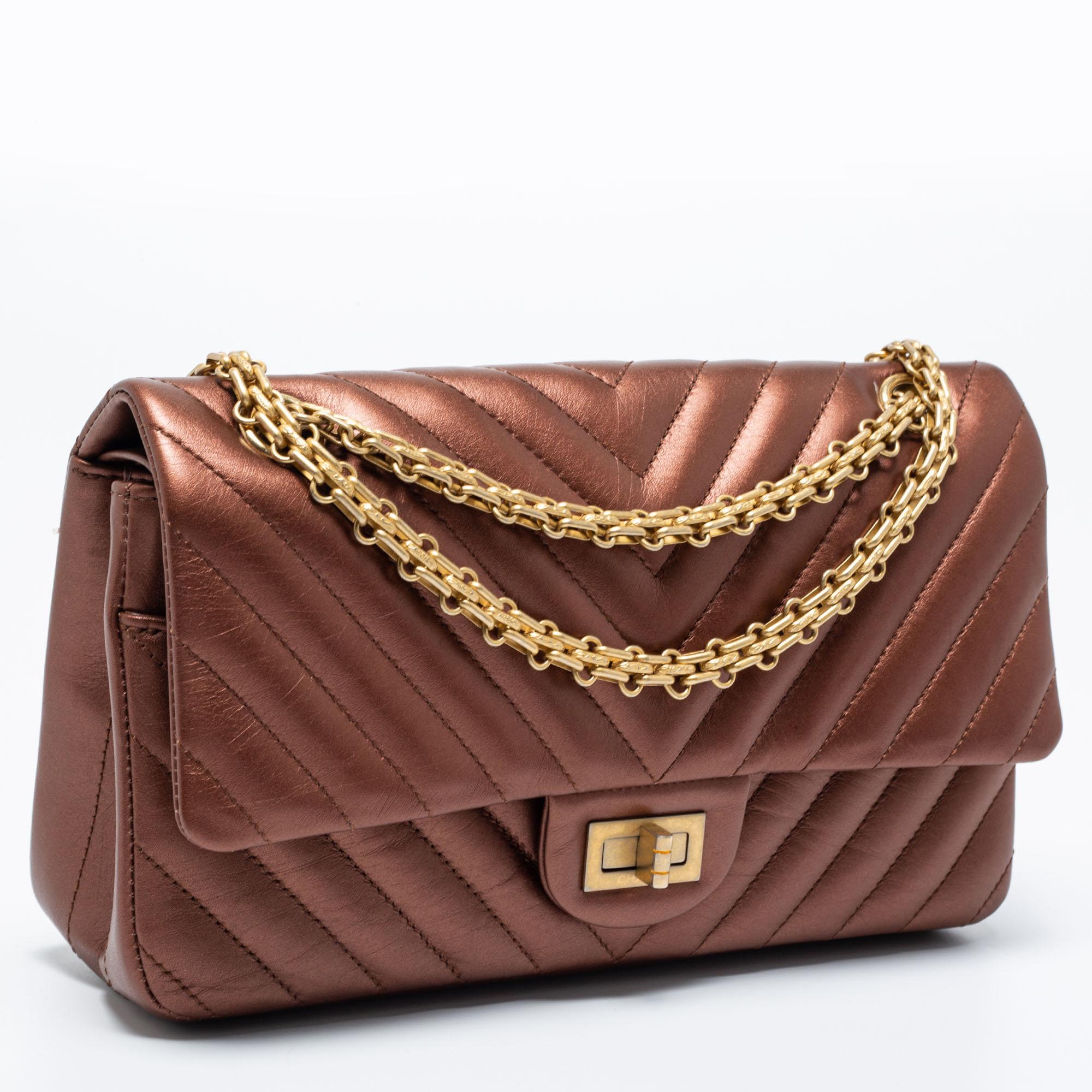 Brown Chanel Bronze Chevron Quilted Leather Reissue 2.55 Classic 225 Flap Bag