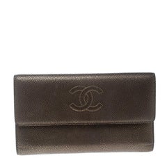 Chanel Bronze Embossed Leather CC Timeless Trifold Wallet