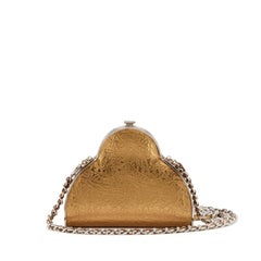 CHANEL Bronze Gold Baroque Leather Silver Small Mini Evening Shoulder Clutch Bag