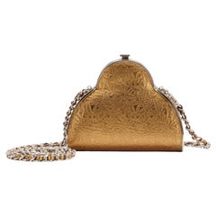 CHANEL Bronze Gold Baroque Leather Silver Small Mini Evening Shoulder Clutch Bag