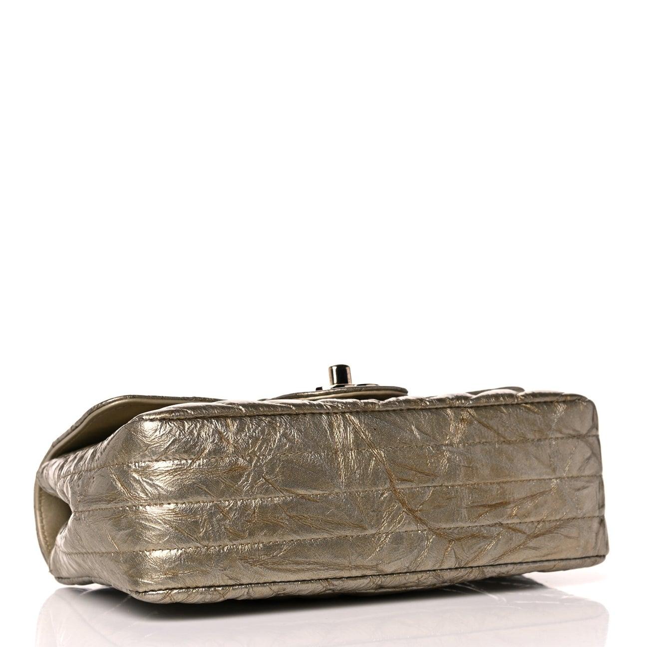 Brown CHANEL Bronze Gold Calfskin Patent Chevron Leather Gold Shoulder Flap Bag 